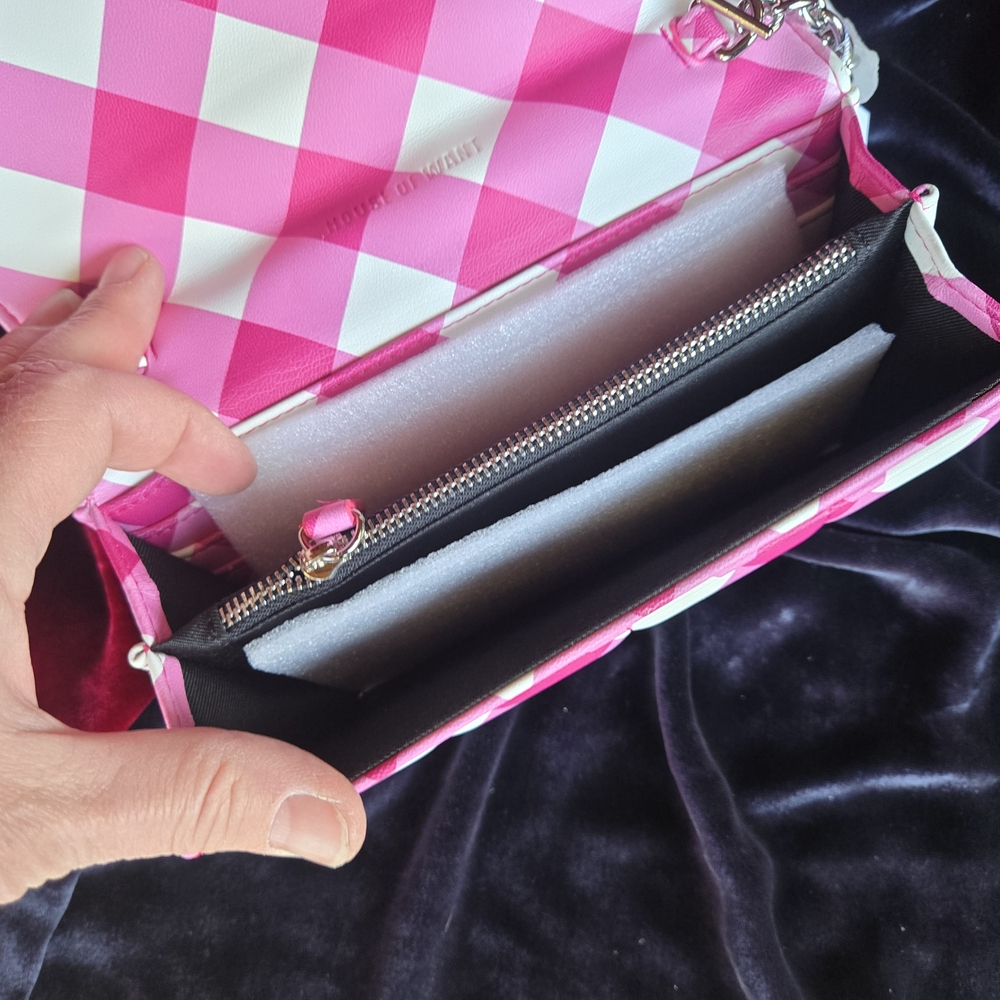House of Want Fuchsia Gingham Wallet Crossbody Vegan NWT - Picture 9 of 11